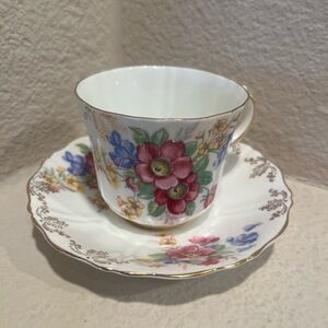 Floral Norcrest Made in England Bone China Teacup and Saucer Set